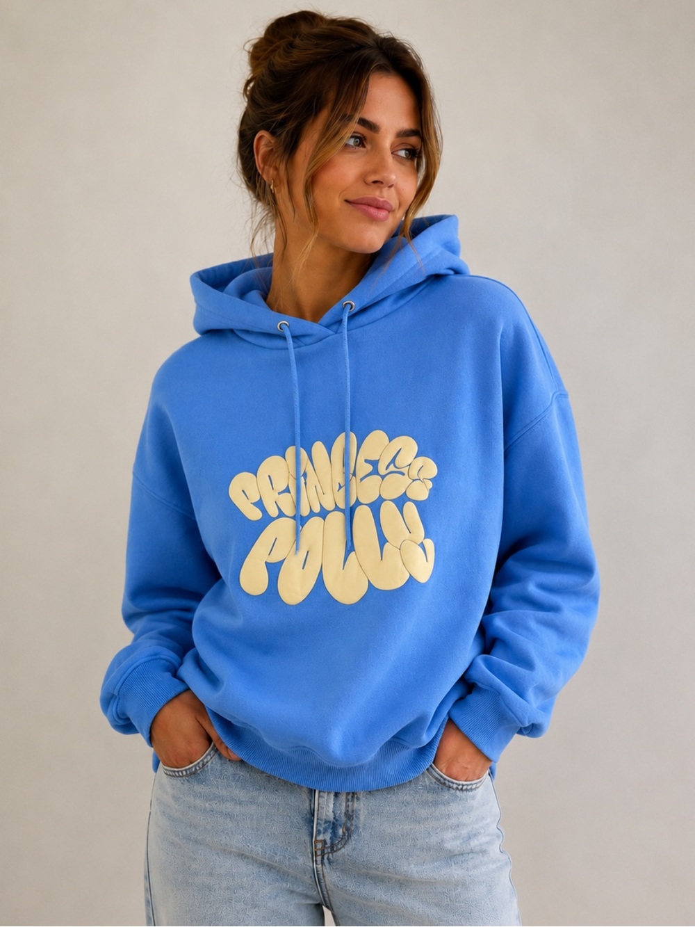 Princess Polly Blue Graphic Fleece Hoodie Pullover EUC  Size Small
